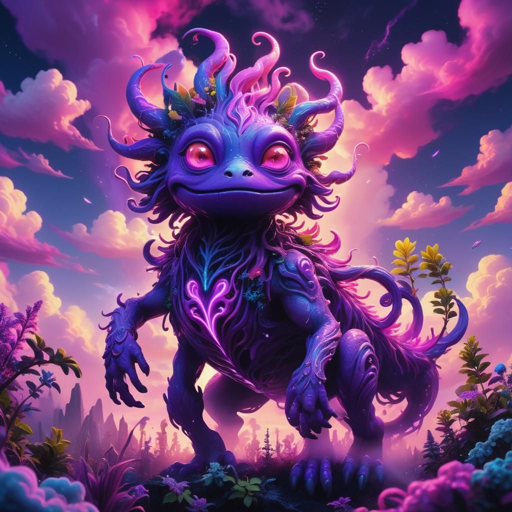 Whimsical Purple Creature in Dreamlike Concept Art