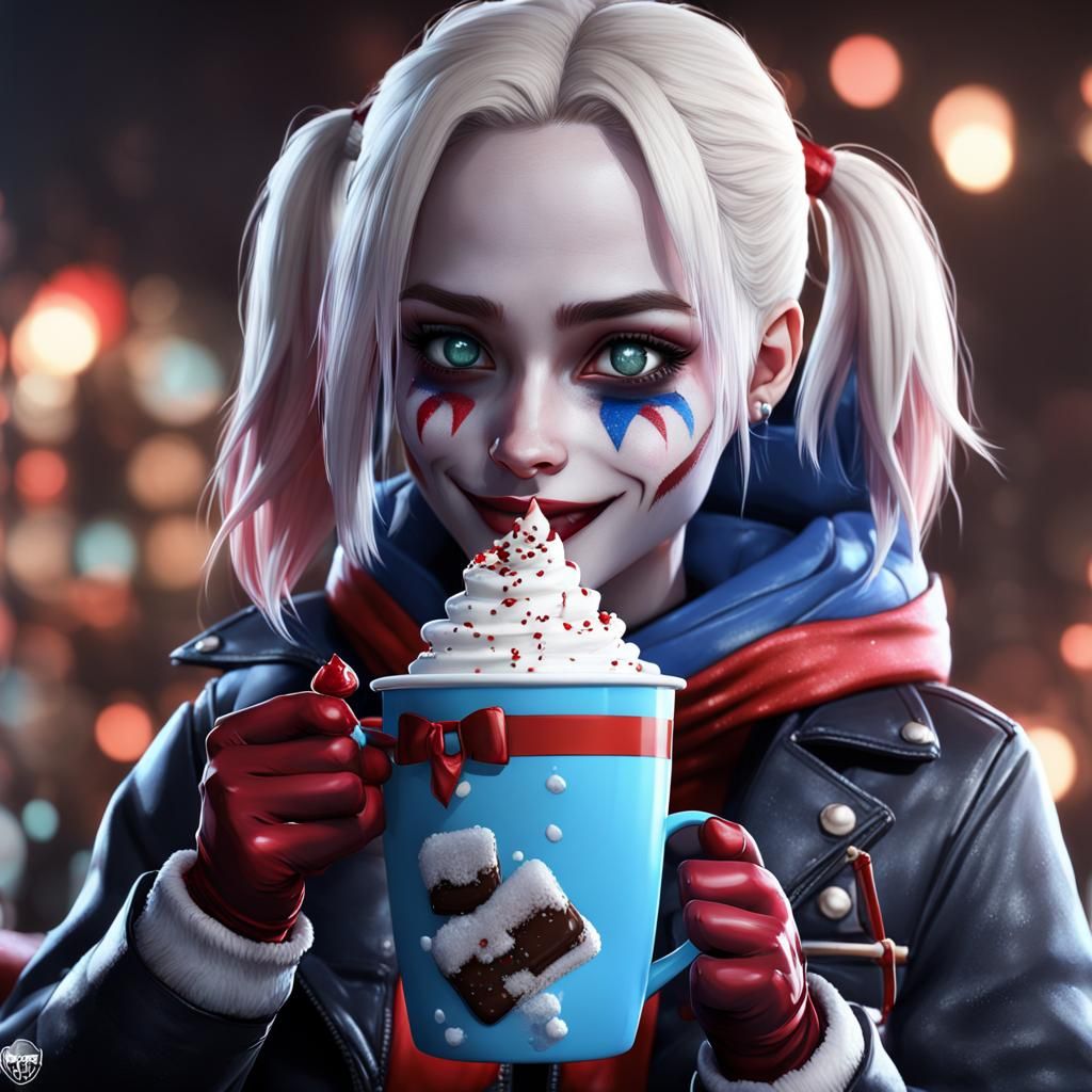 Harley Quinn Drinks Hot Chocolate, Anime Style