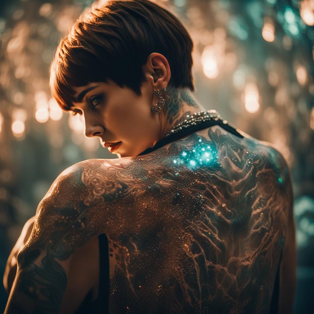 Crystalline Woman with Luminescent Tattoos