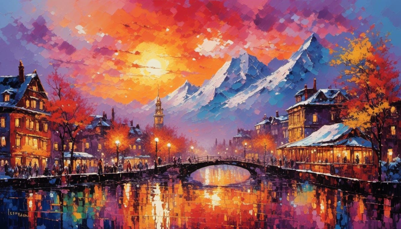 mountain  town evening