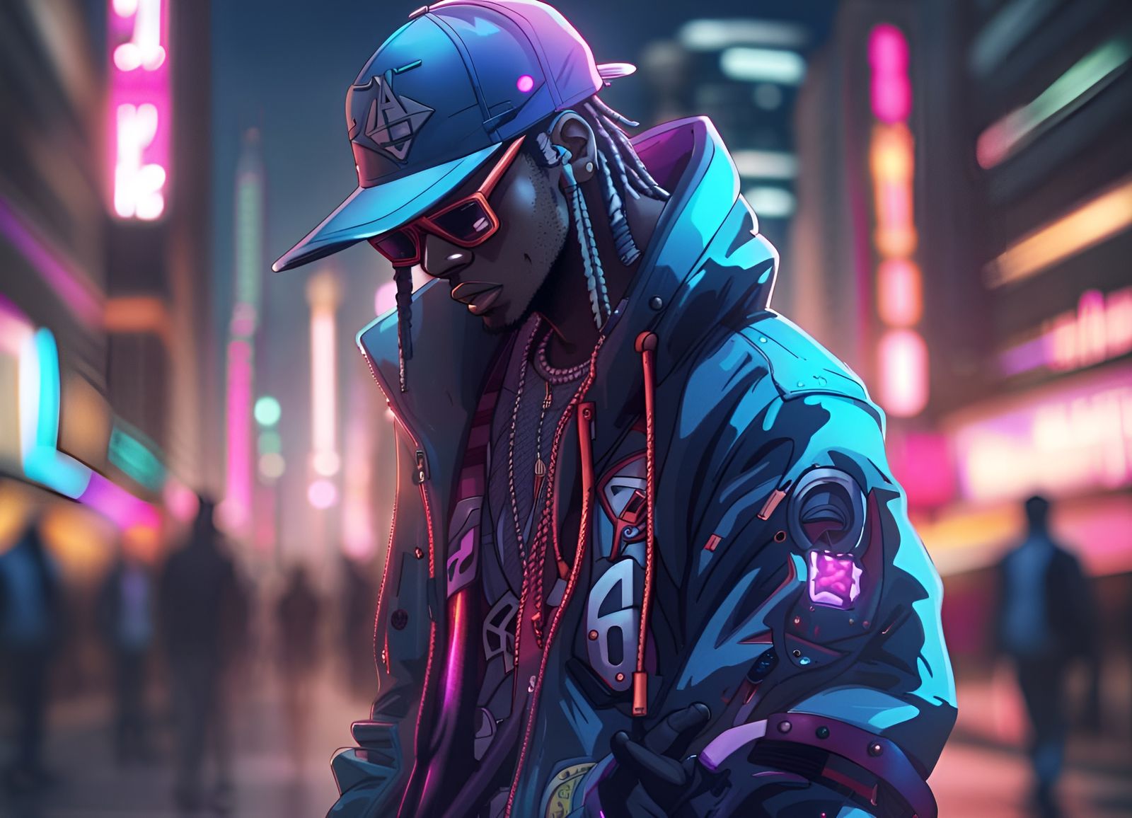 Cyberpunk Hip-Hop Character in Anime Style
