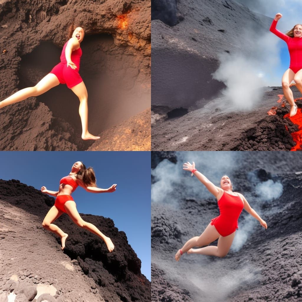 Woman Leaping into a Volcano of Lava