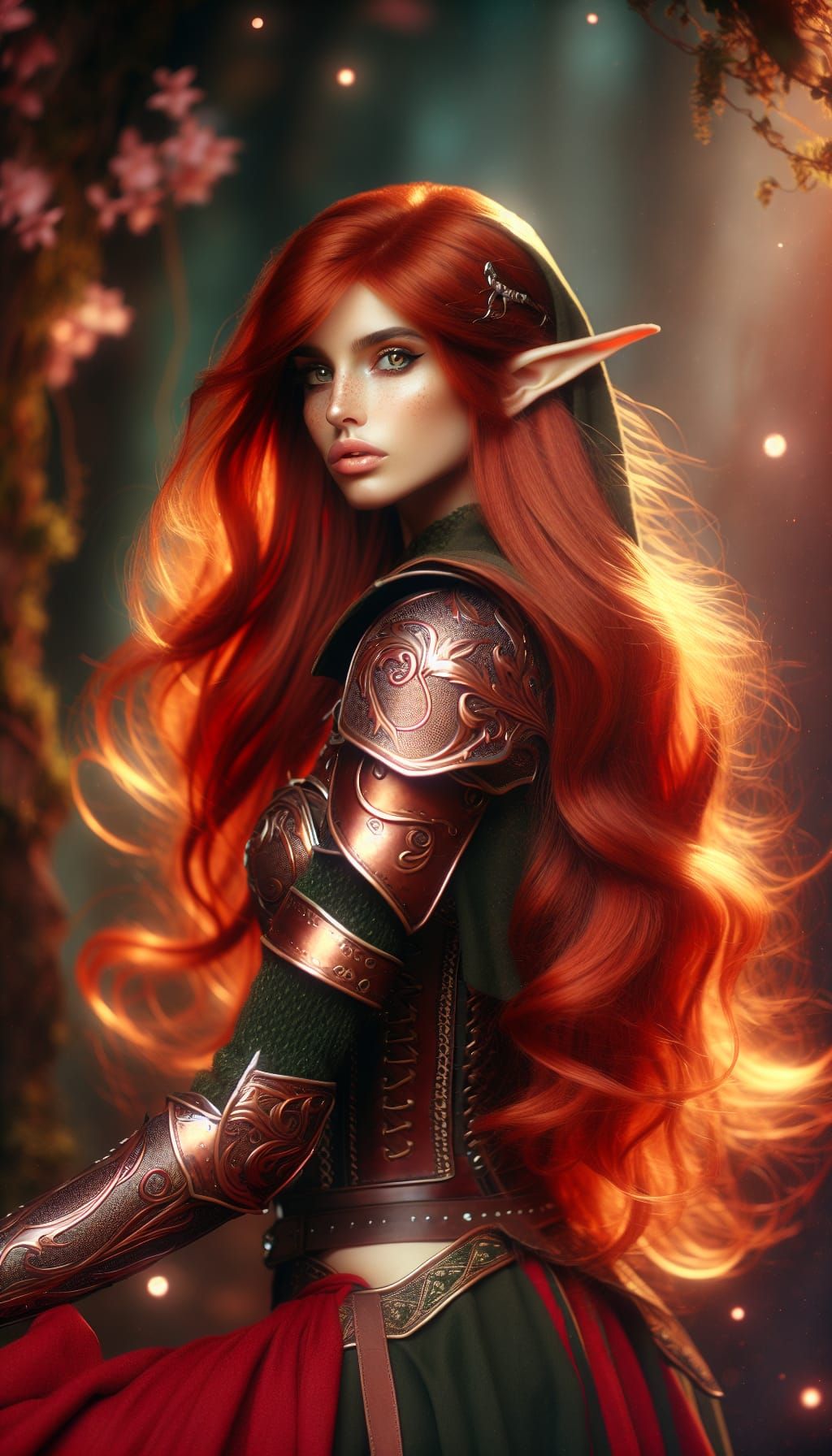 Enchanting Elf Warrior with Copper Hair in Fantasy Realm