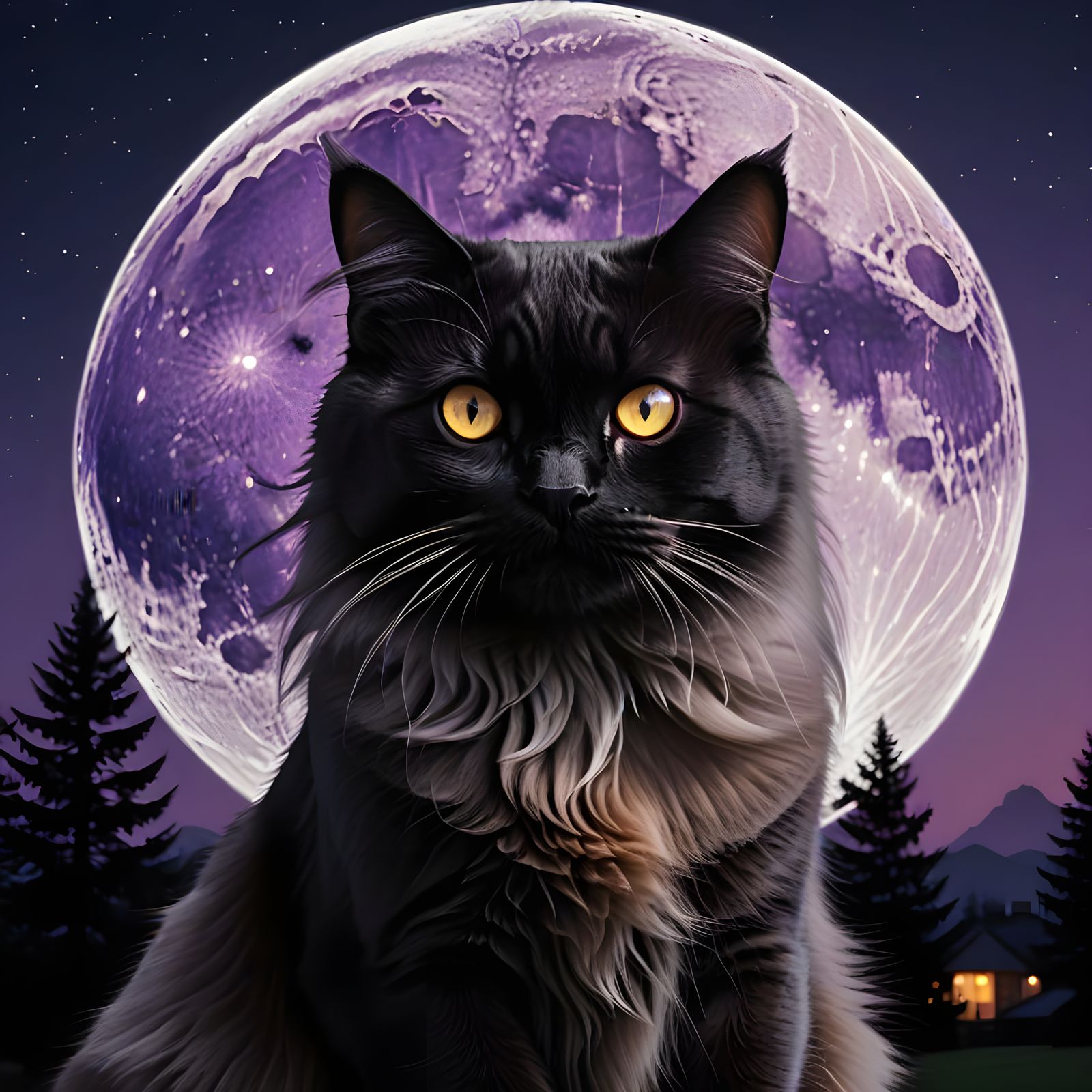 Beautiful Hyper Realistic Cat with Purple Highlights and a H...