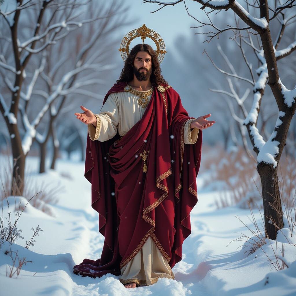 God Dionysius in Frosty February Landscape