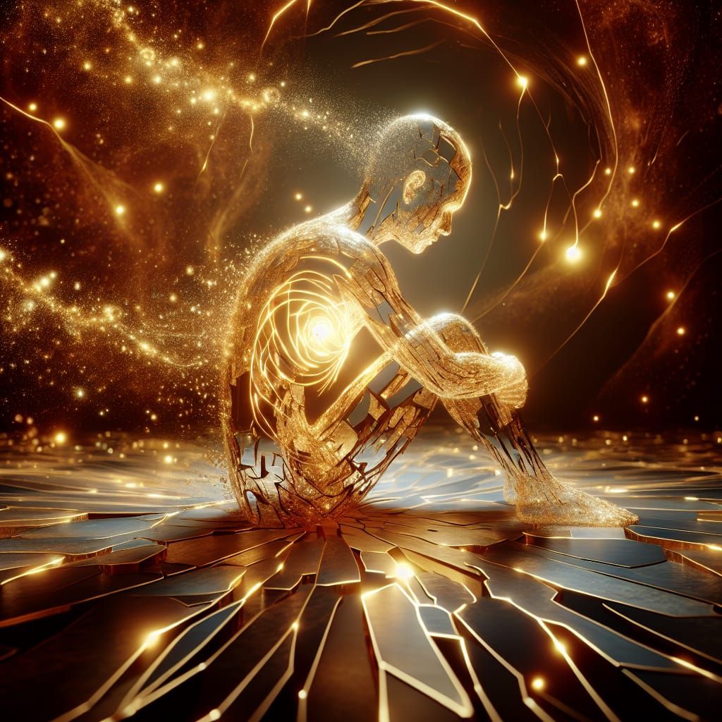 Kintsugi Concept: Healing a Broken Figure with Gold