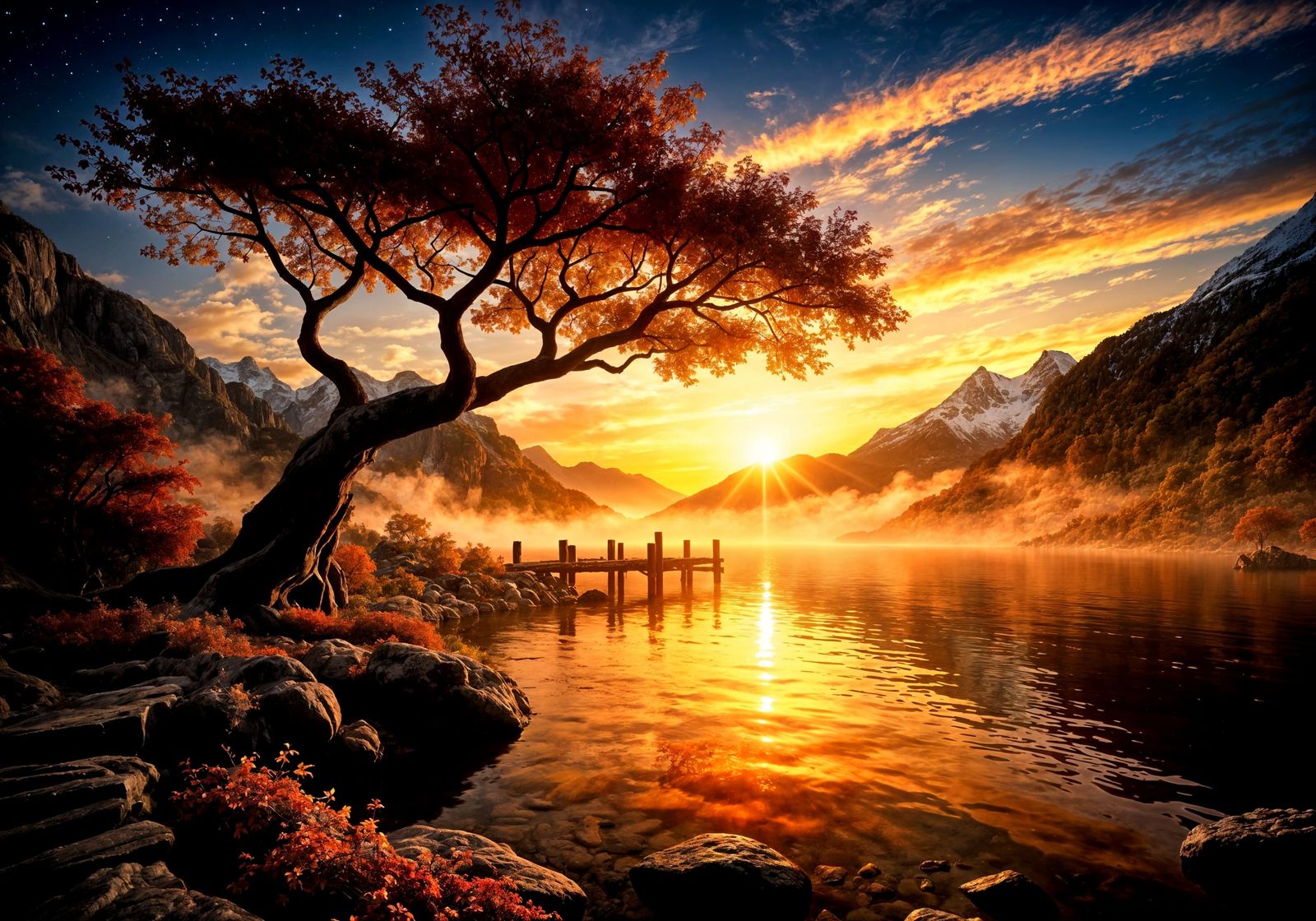 Majestic Autumn Landscape at Fiery Sunset