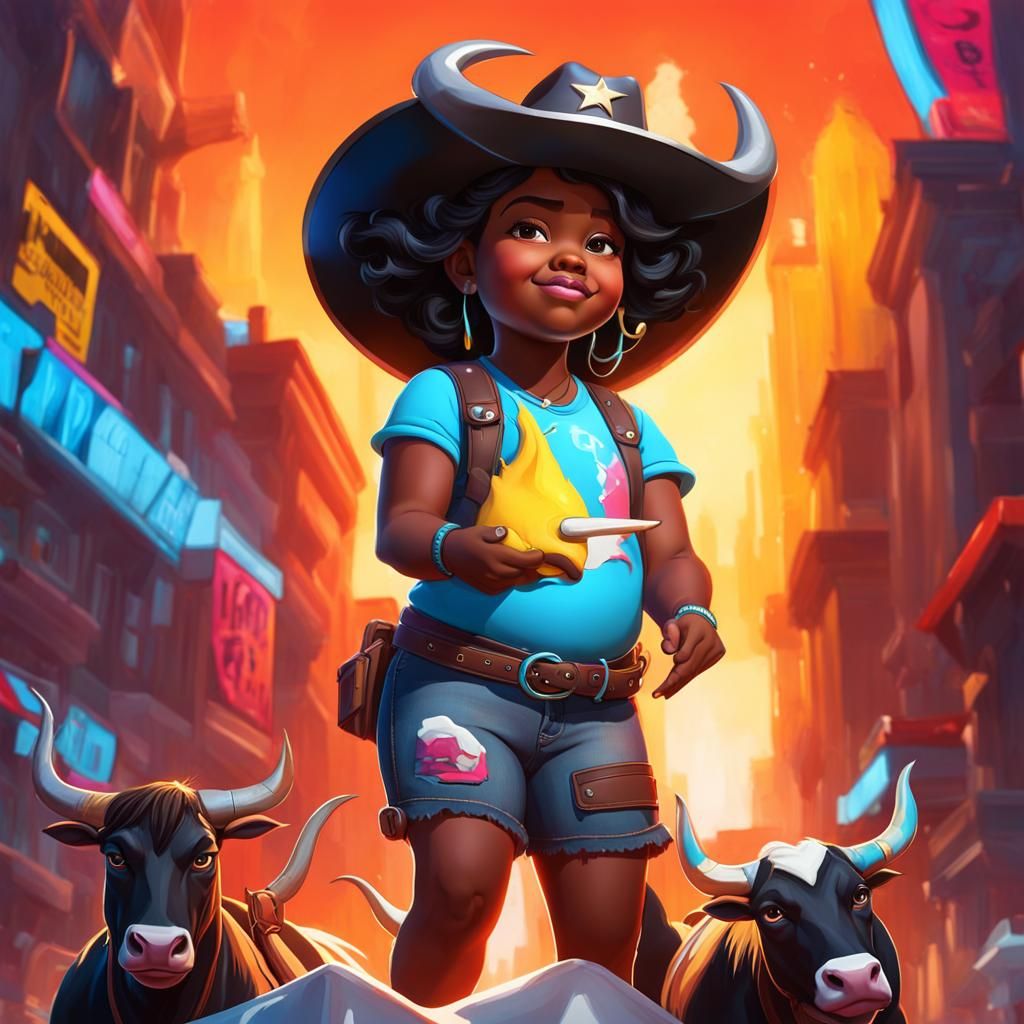 Cowgirl Rodeo Rider in Graffiti Splash Art Style