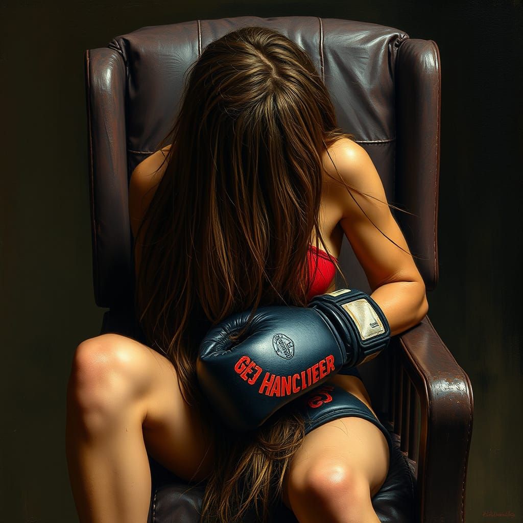 Sweaty Boxer Resting Between Matches