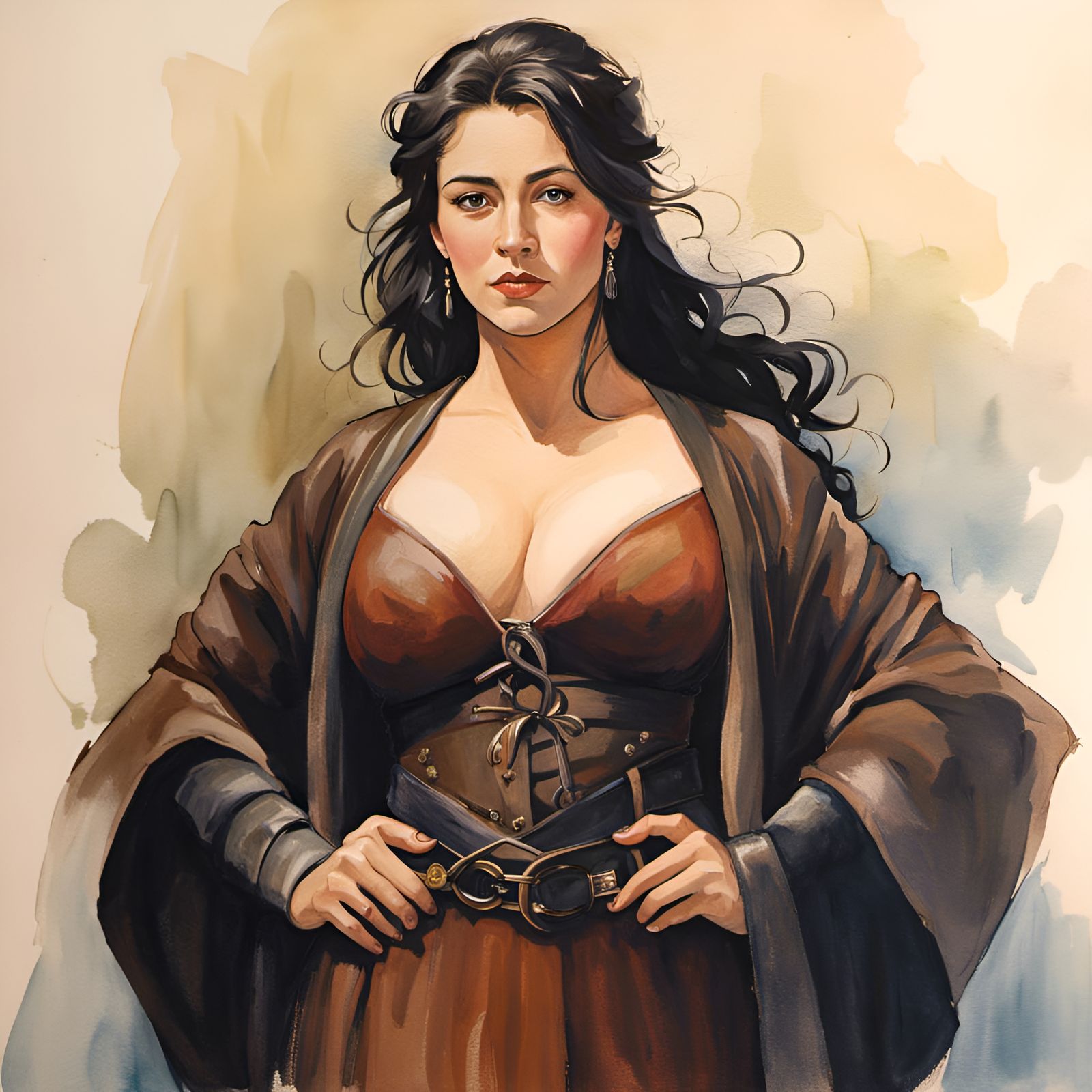 Medieval Woman Portrait in Studio Ghibli Watercolor Style