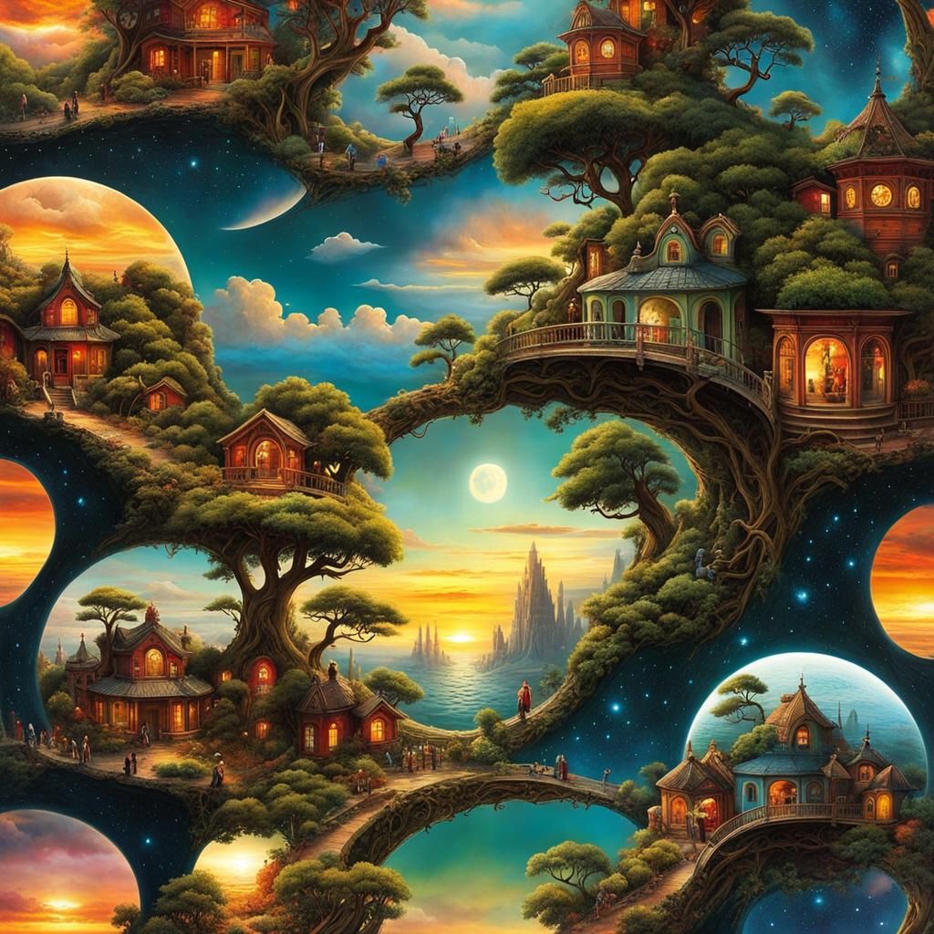 Surreal Stargate Sunset Scene in Fantasy Landscape