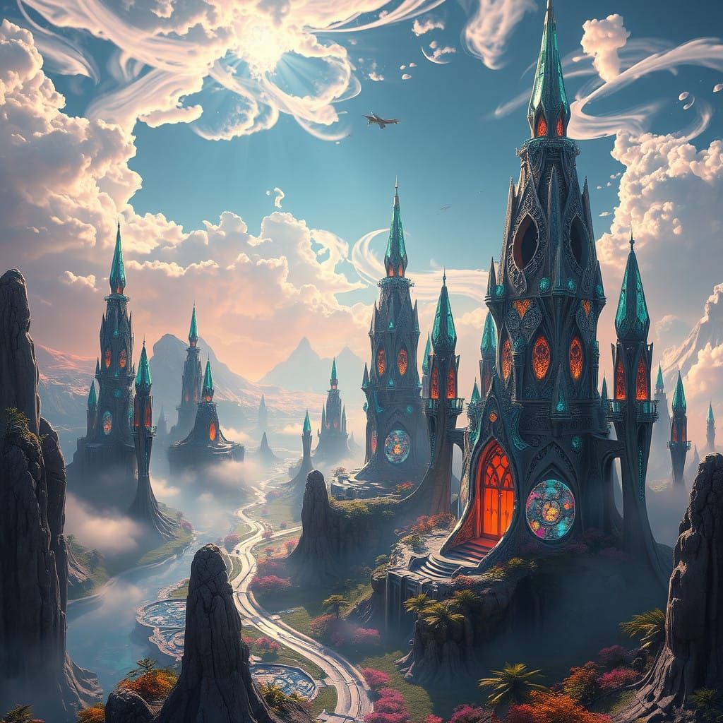 Srius Humans in Harmony with Nature's Crystal Spires