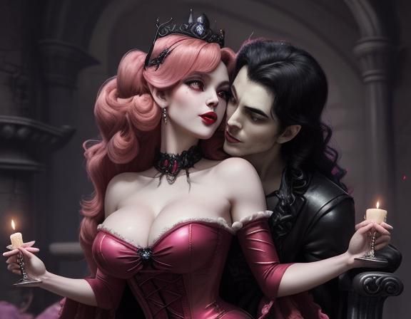 Princess Peach and Vampire Queen in Gothic Castle