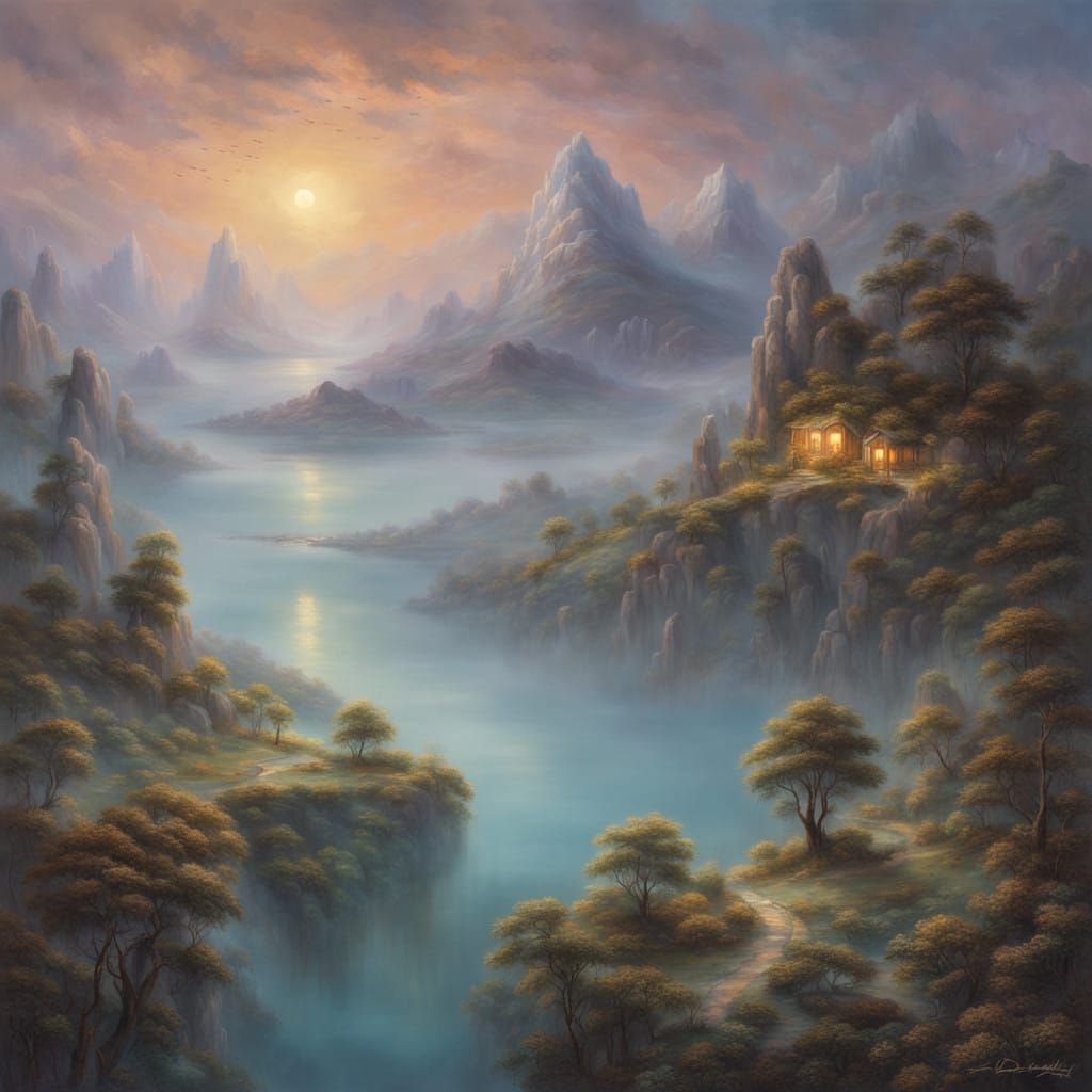 Tranquil Fantasy Realm in Ethereal Light
