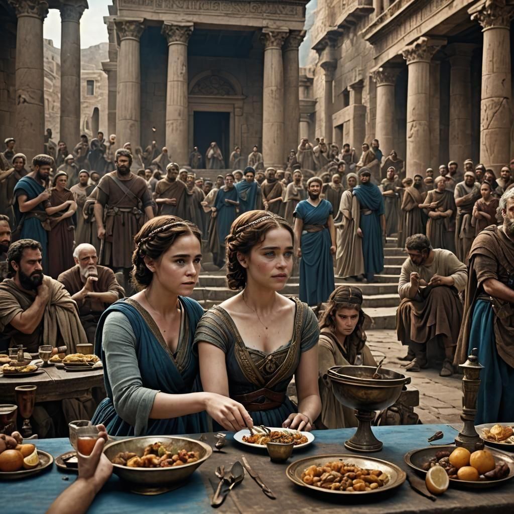 Romantic Greek Dinner Scene in Matte Painting Style