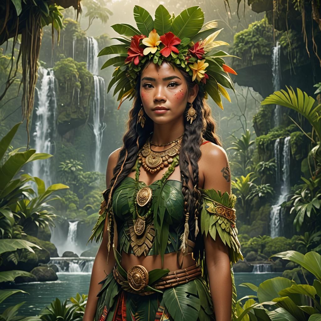 Hawaiian Kahuna in Tropical Landscape: Digital Art