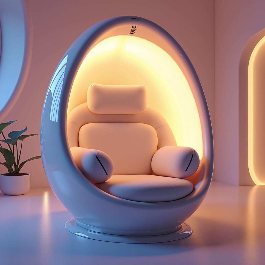 Futuristic Egg Chair in Calming Ambiance