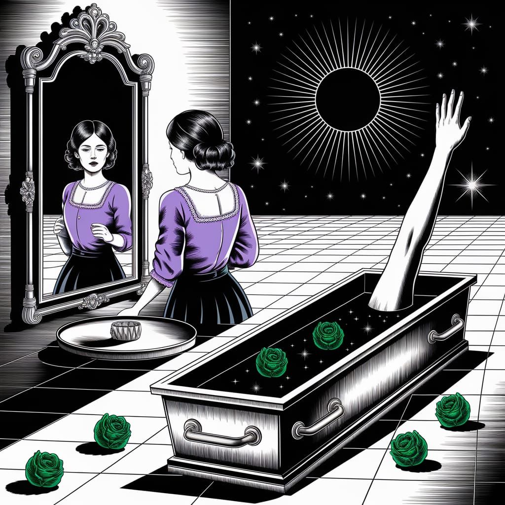 Mysterious Dark Academia Woman in a Haunted Mirror