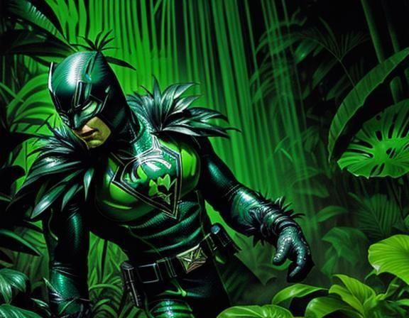 Green Jungle Superhero in Expressionistic Comic Style