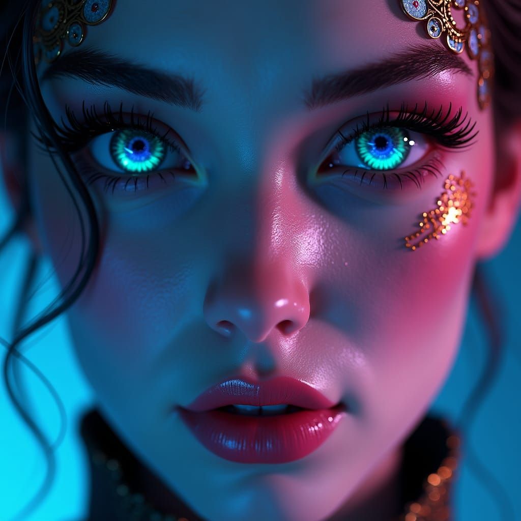 Galactic Gaze: Woman Portrait in Art Nouveau Style