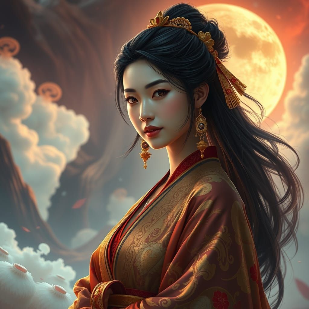 Mystical Asian Goddess in Dreamlike Realms