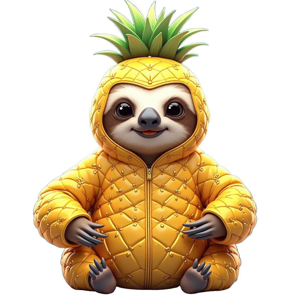 Sloth in Pineapple Suit: 3D Anime-Inspired SVG