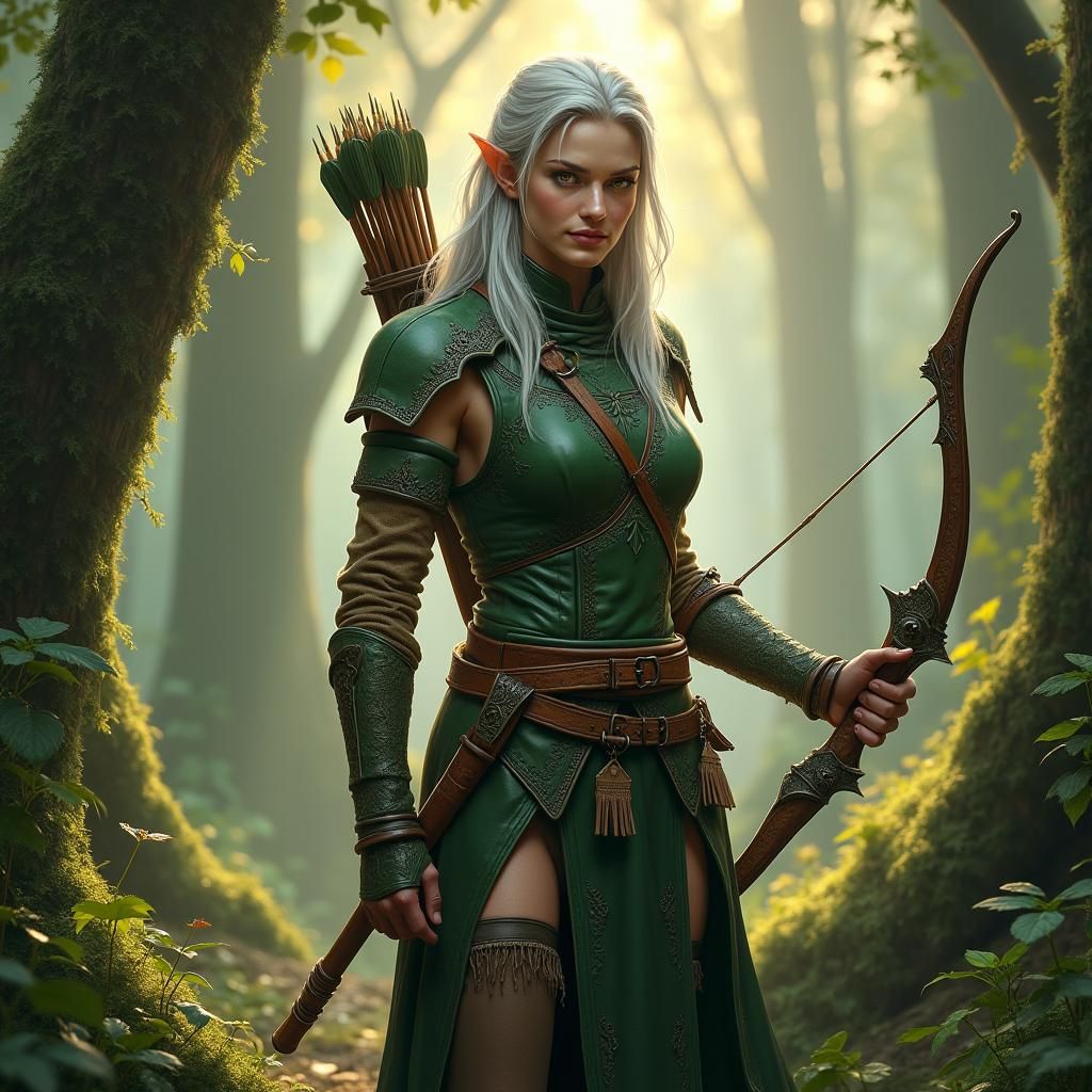 Elven Ranger in Misty Forest Glade