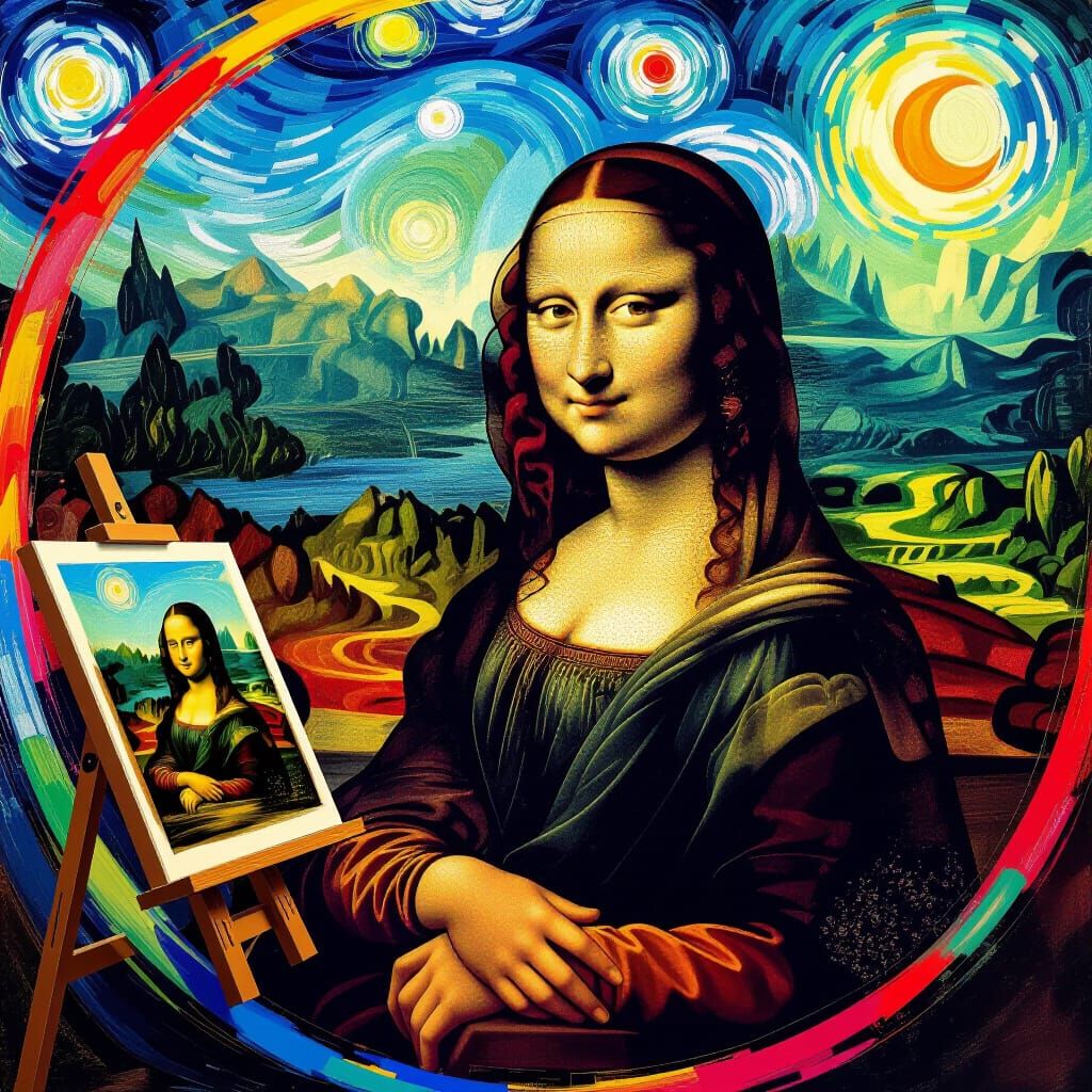 Mona Lisa Drawing da Vinci in Van Gogh Style