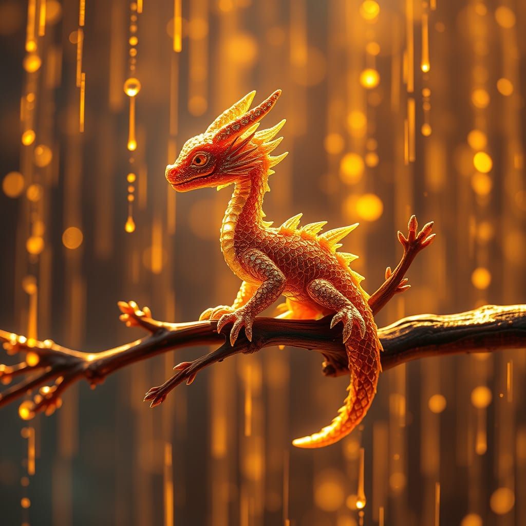Delicate Golden Dragon Amidst Golden Rain