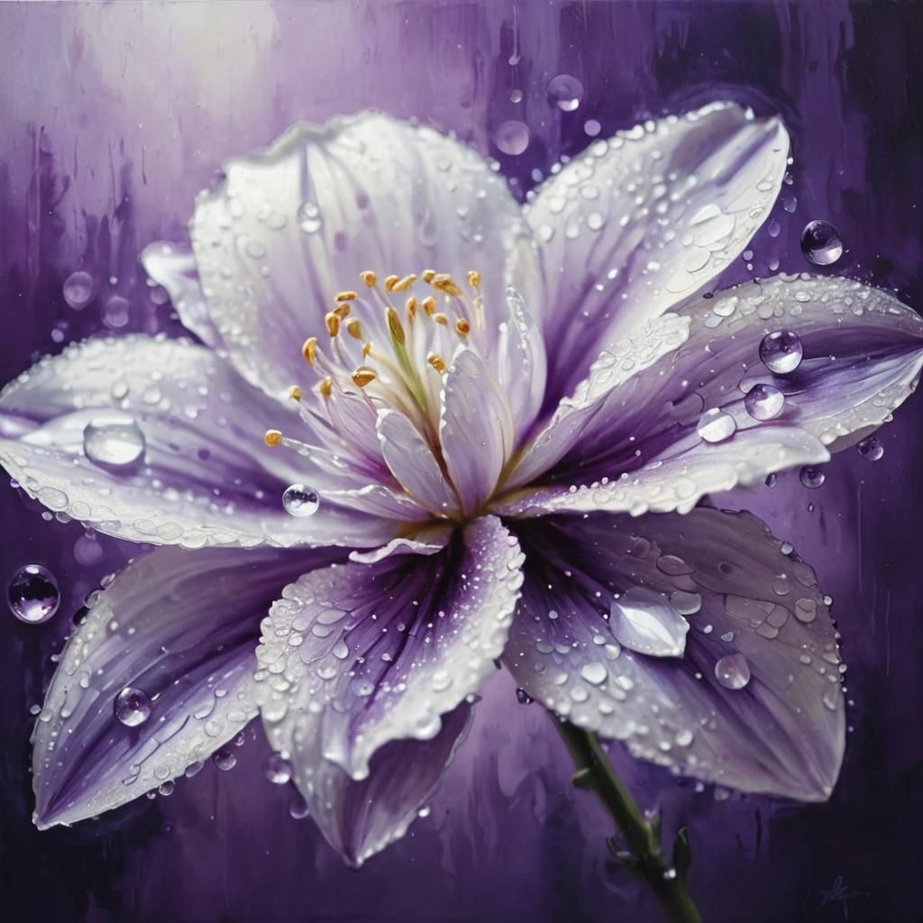 Vibrant Neo-Impressionist Oil Painting of a Purple Flower