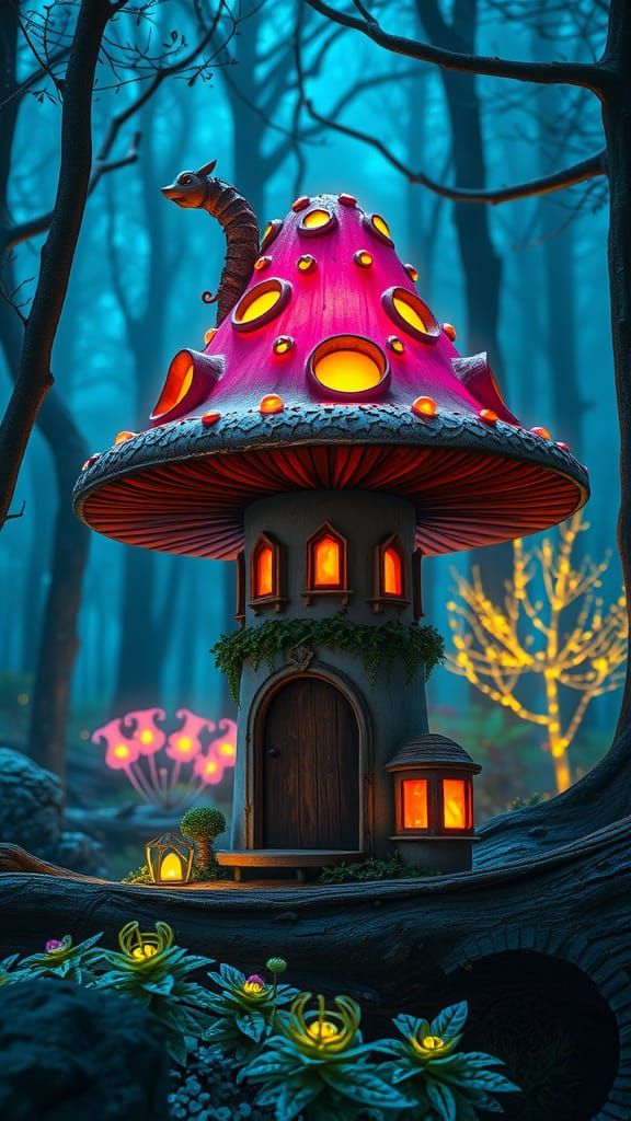 Enchanted Bioluminescent Forest Fairy Mushroom House