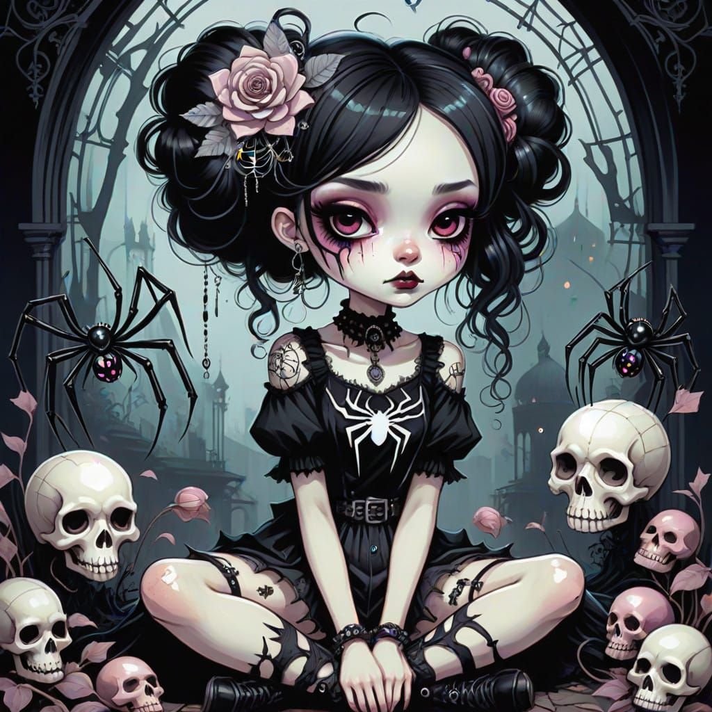 Gothic Cartoon Girl in Disturbing yet Fascinating World