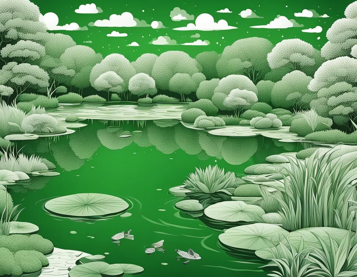 Green Monochrome Pond: A Serene Landscape