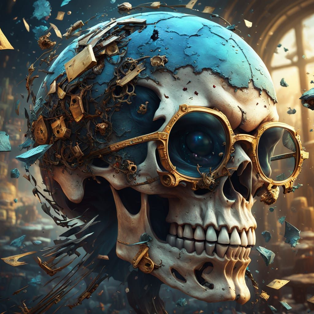 Detailed Fantasy Skull Shattering in Dramatic Lighting