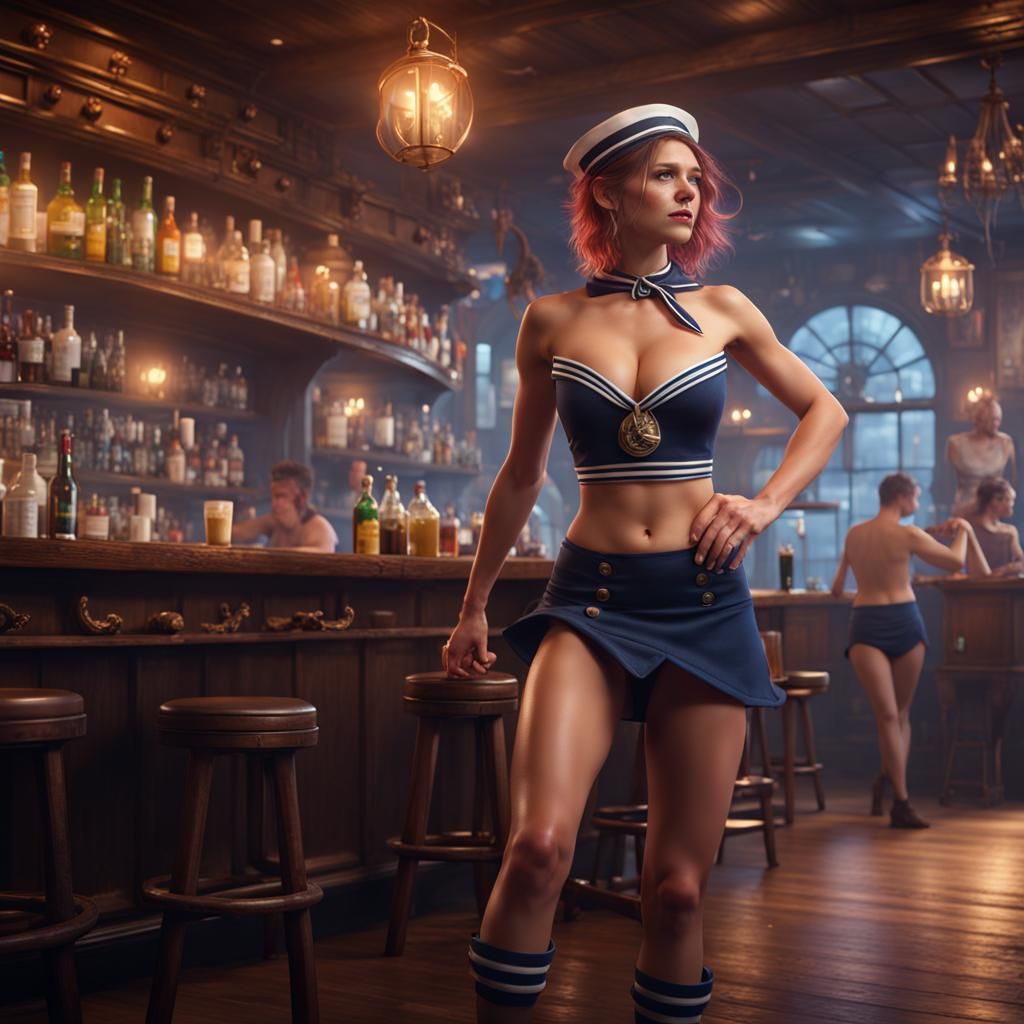 Shirtless Sailor Dancing for Money: Detailed Matte Painting