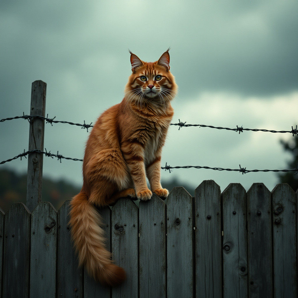 Tabby Cat on Fence, Cinematic Film Still