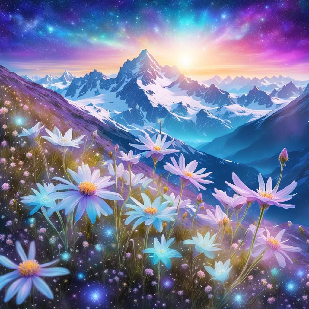 Edelweiss Flowers Bloom in Swiss Alps Illustration