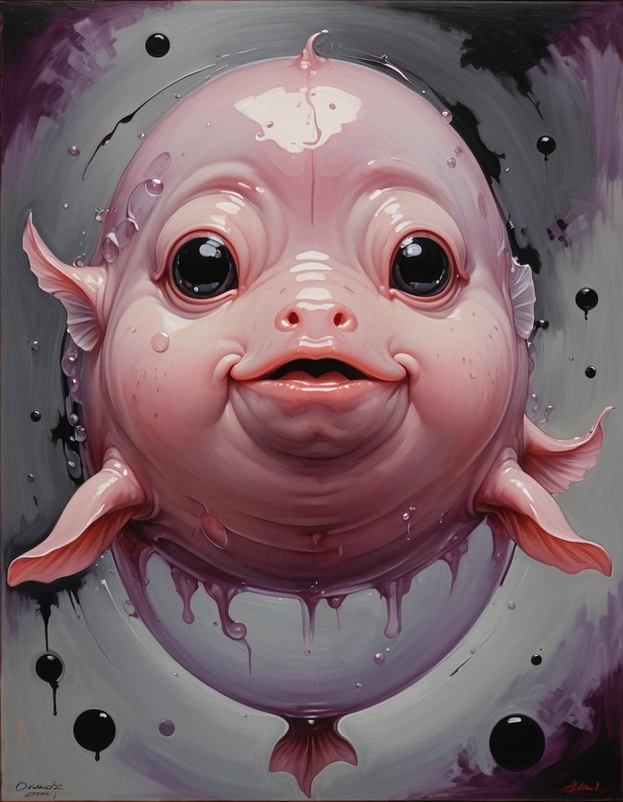Adorable Baby Blobfish Portrait in Vintage Oil Style