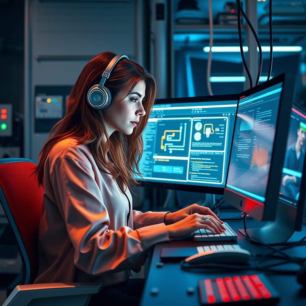 Futuristic Web Designer in High-Tech Environment