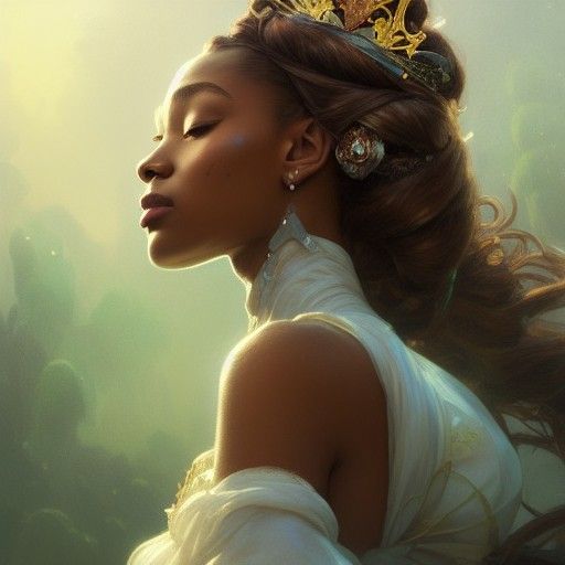 Ethereal Princess Tiana Portrait in Art Nouveau Style