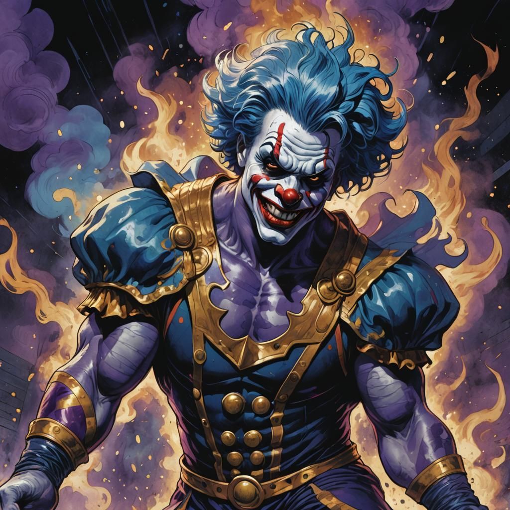 Menacing Wrestler Clown in Comic Book Style