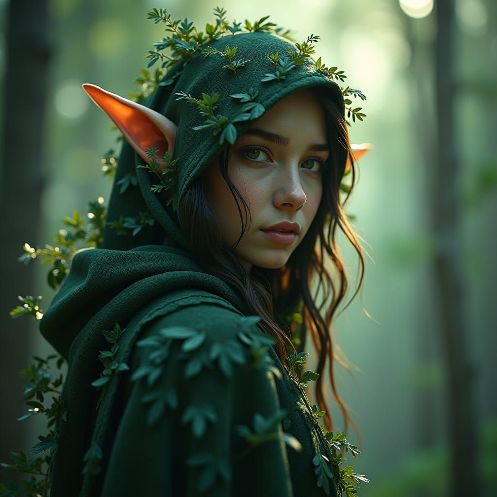 Enchanting Woodland Elf Portrait in Digital Art Style