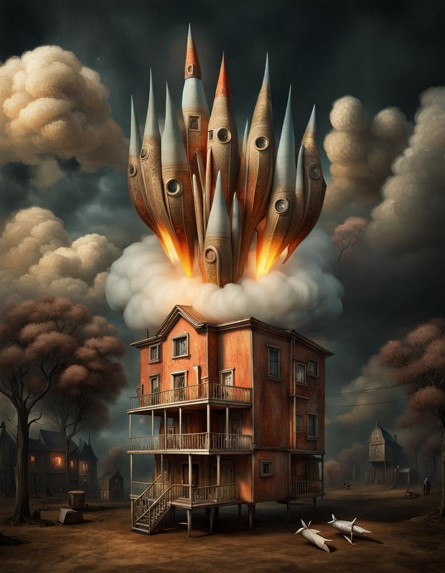 Magical Surrealism: Ethereal Structures in Dreamy Landscape