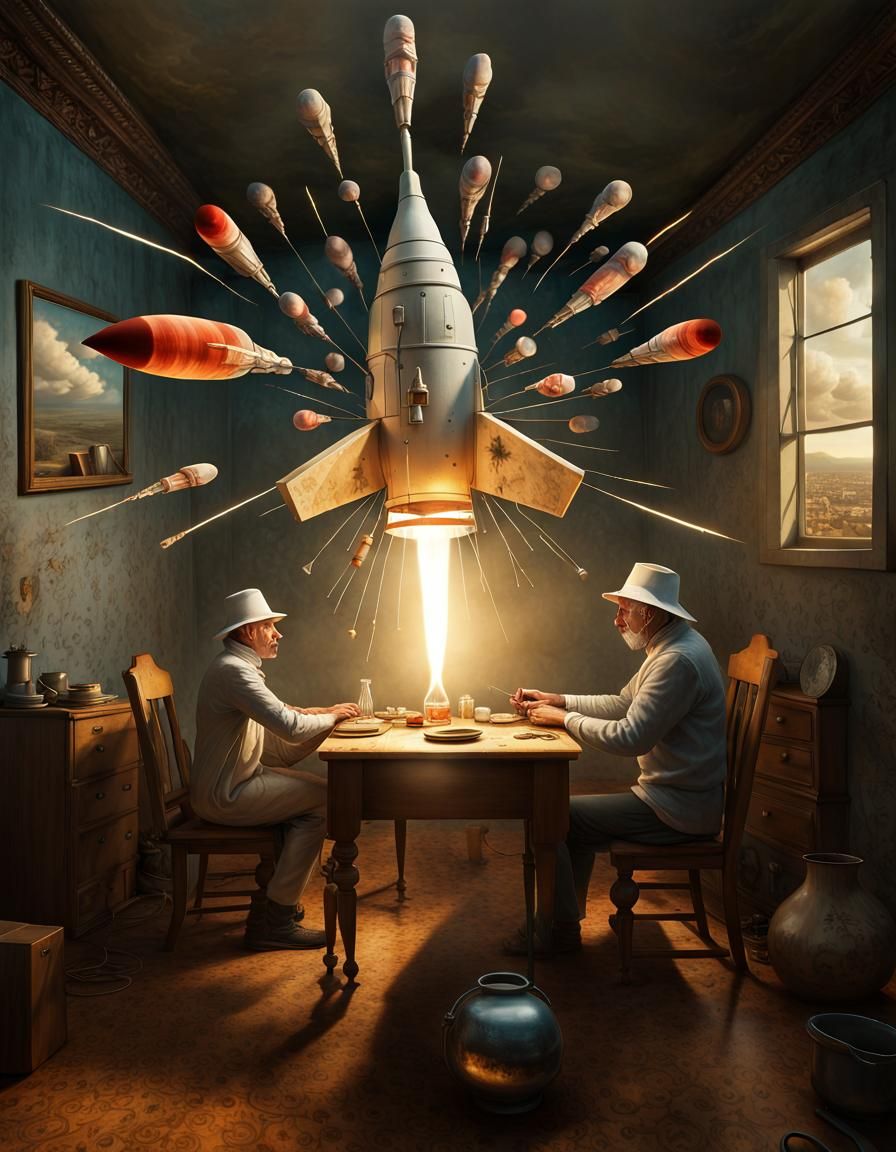 Magical Surrealism: Rising Sun Over Bizarre Houses