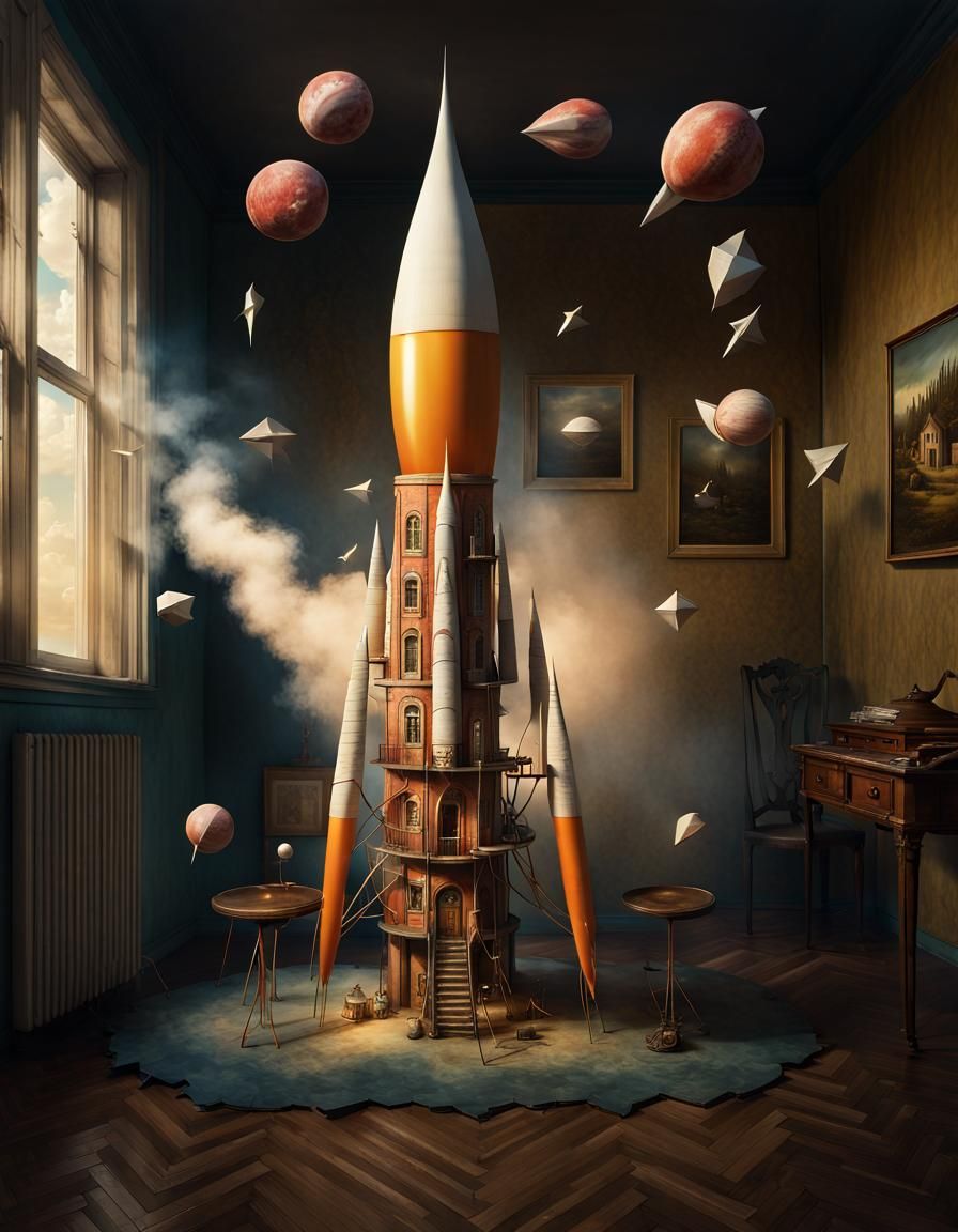 Magical Biological Rockets of Energy in Surreal Dreamscape