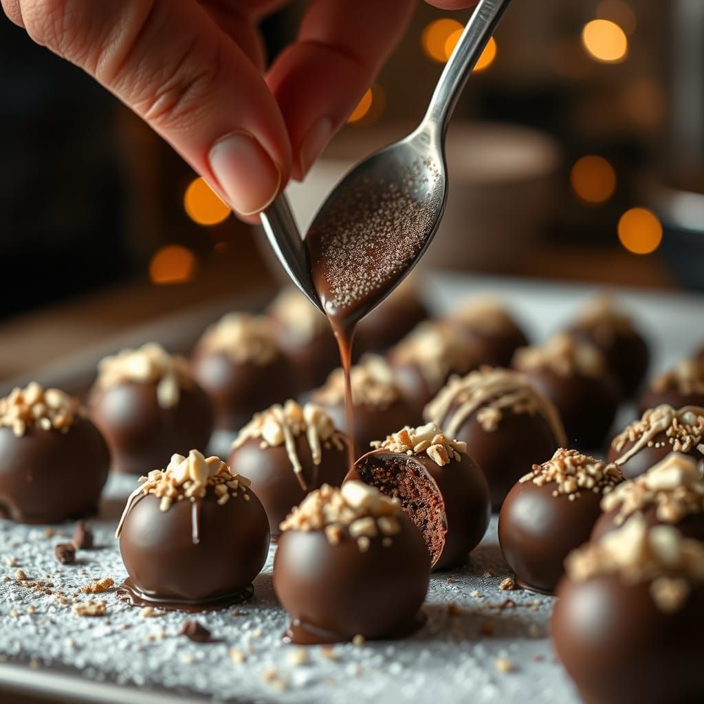 Rich Hot Chocolate Bonbons Creation in Golden Light