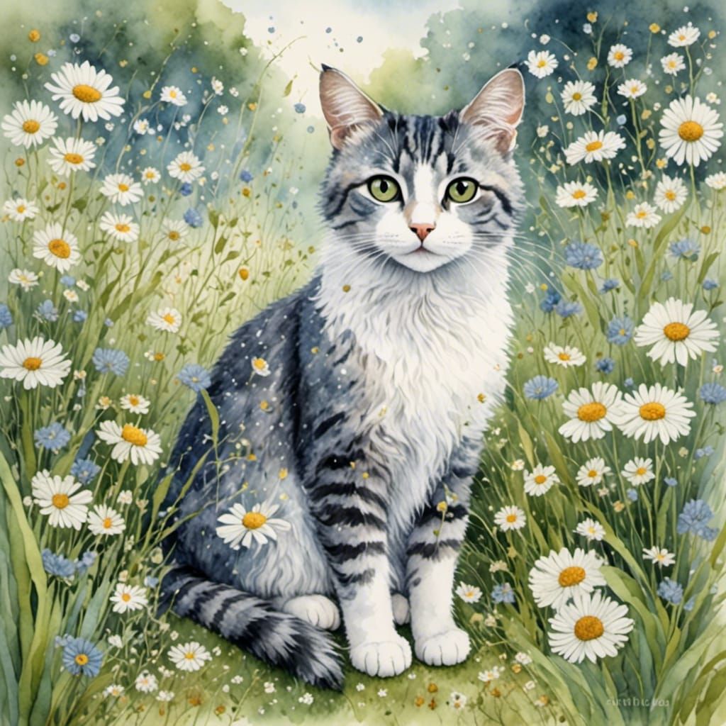 Cute Cat Watercolor with Large Eyes