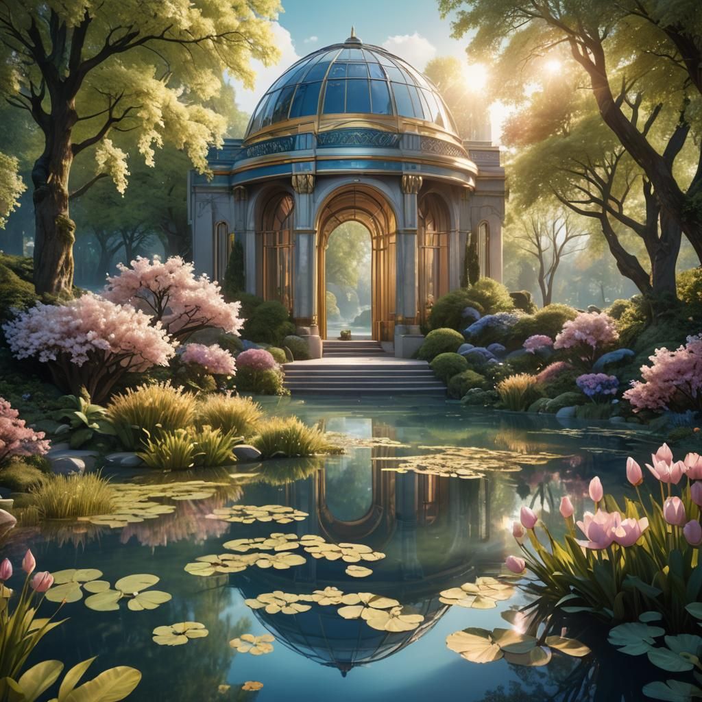 Art Deco Pond Reflection in Adams and Ross Style