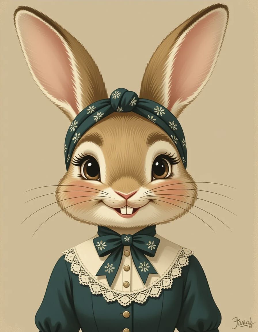 Vintage Anthropomorphic Rabbit in Beatrix Potter Style