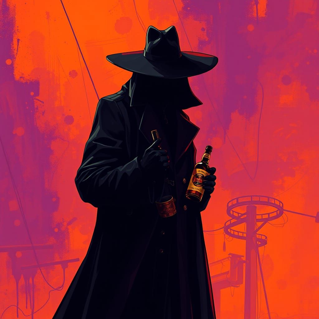 Comic-Style Figure in Vibrant Abstract Backdrop